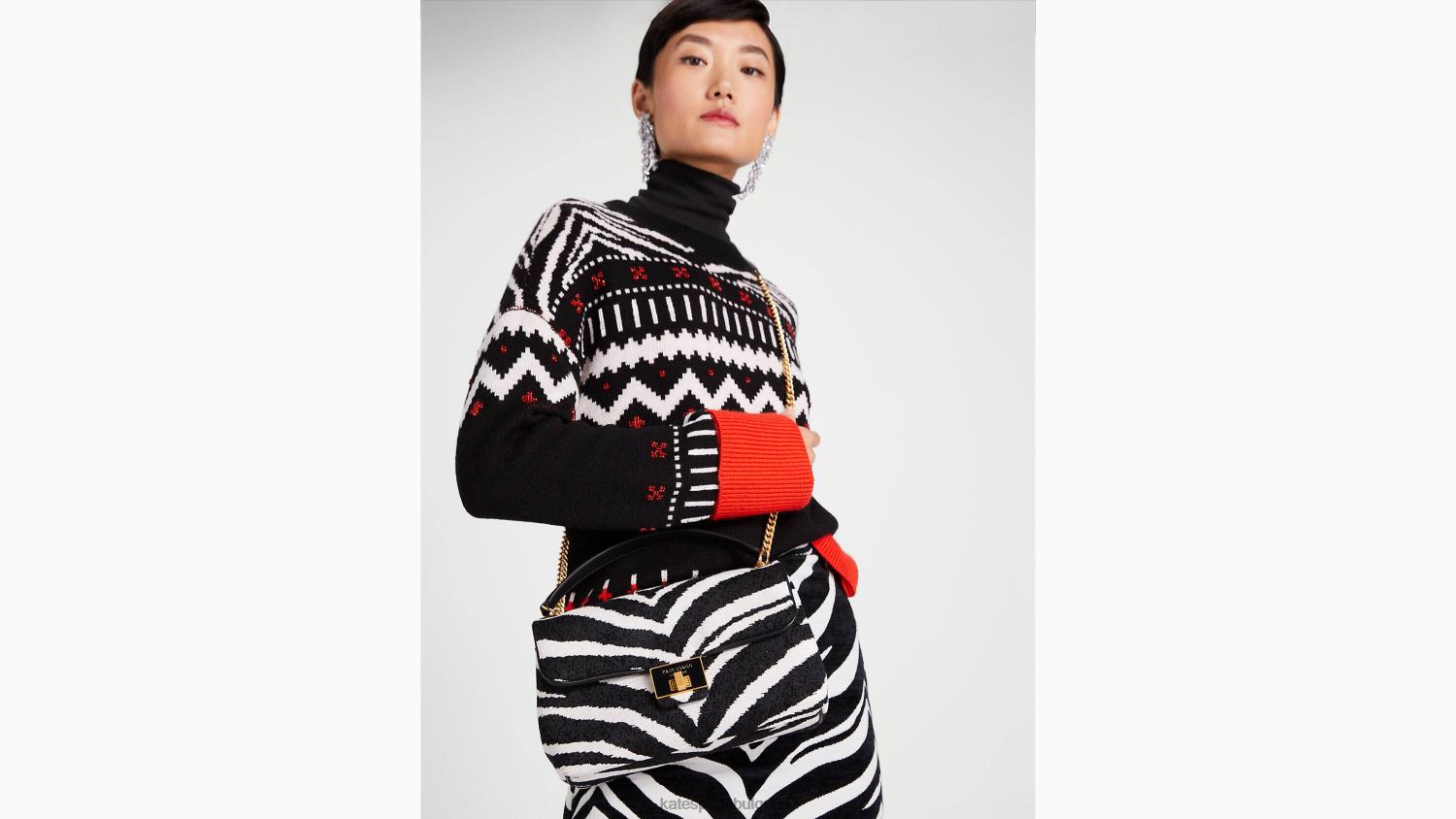 аксесоари Kate Spade evelyn zebra boucle жакард средна конвертируема чанта през рамо черно мулти Жени 2N00B330