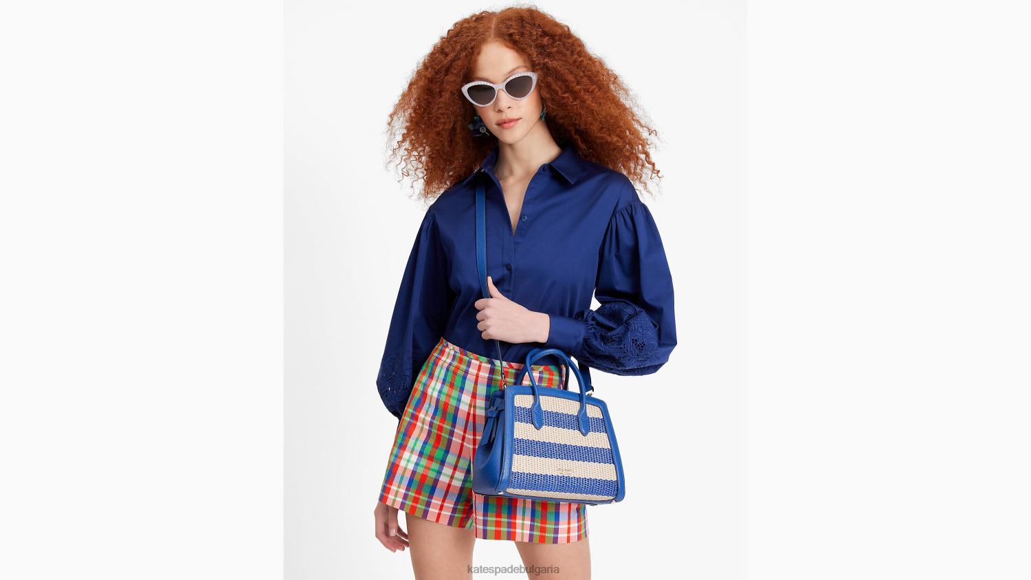 аксесоари Kate Spade средна чанта на райе на възел класически син мулти Жени 2N00B159