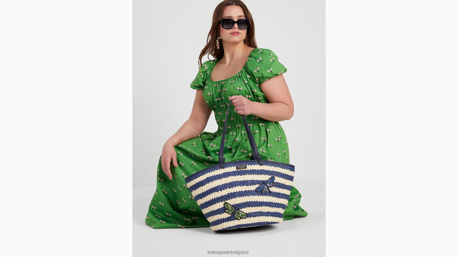 аксесоари Kate Spade shore thing украсена раирана сламена голяма чантичка сако син мулти Жени 2N00B303