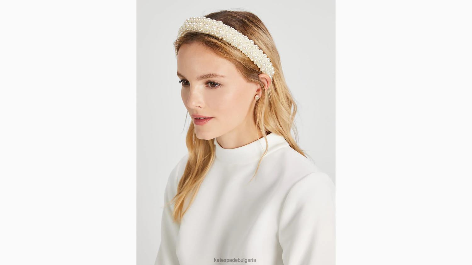 аксесоари Kate Spade булчинска сатенена лента за глава, украсена с перли светъл калдъръм Жени 2N00B1310