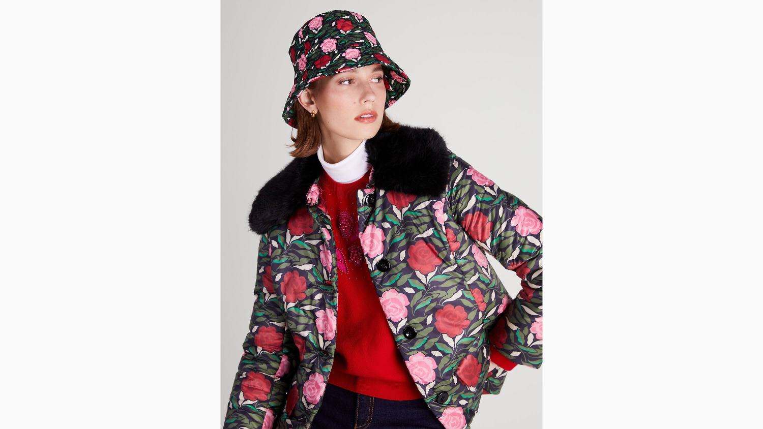 аксесоари Kate Spade капитонирана найлонова шапка с розова градина черен Жени 2N00B1435