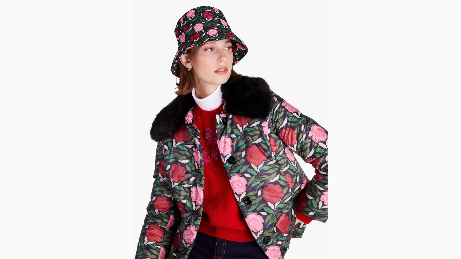 аксесоари Kate Spade капитонирана найлонова шапка с розова градина черен Жени 2N00B1435