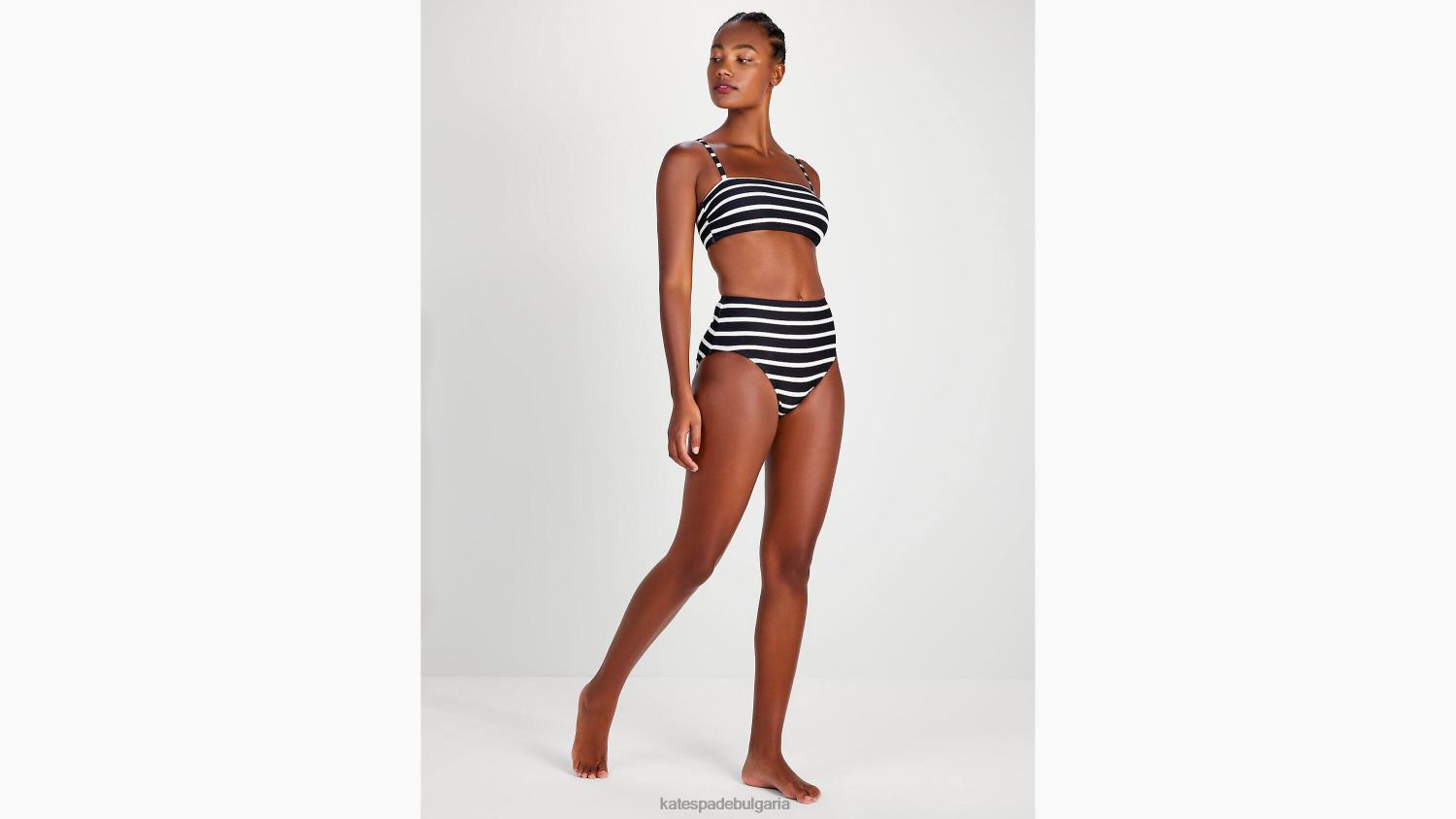 облекло Kate Spade долнище на бикини с бретонско райе с висока талия черен Жени 2N00B794