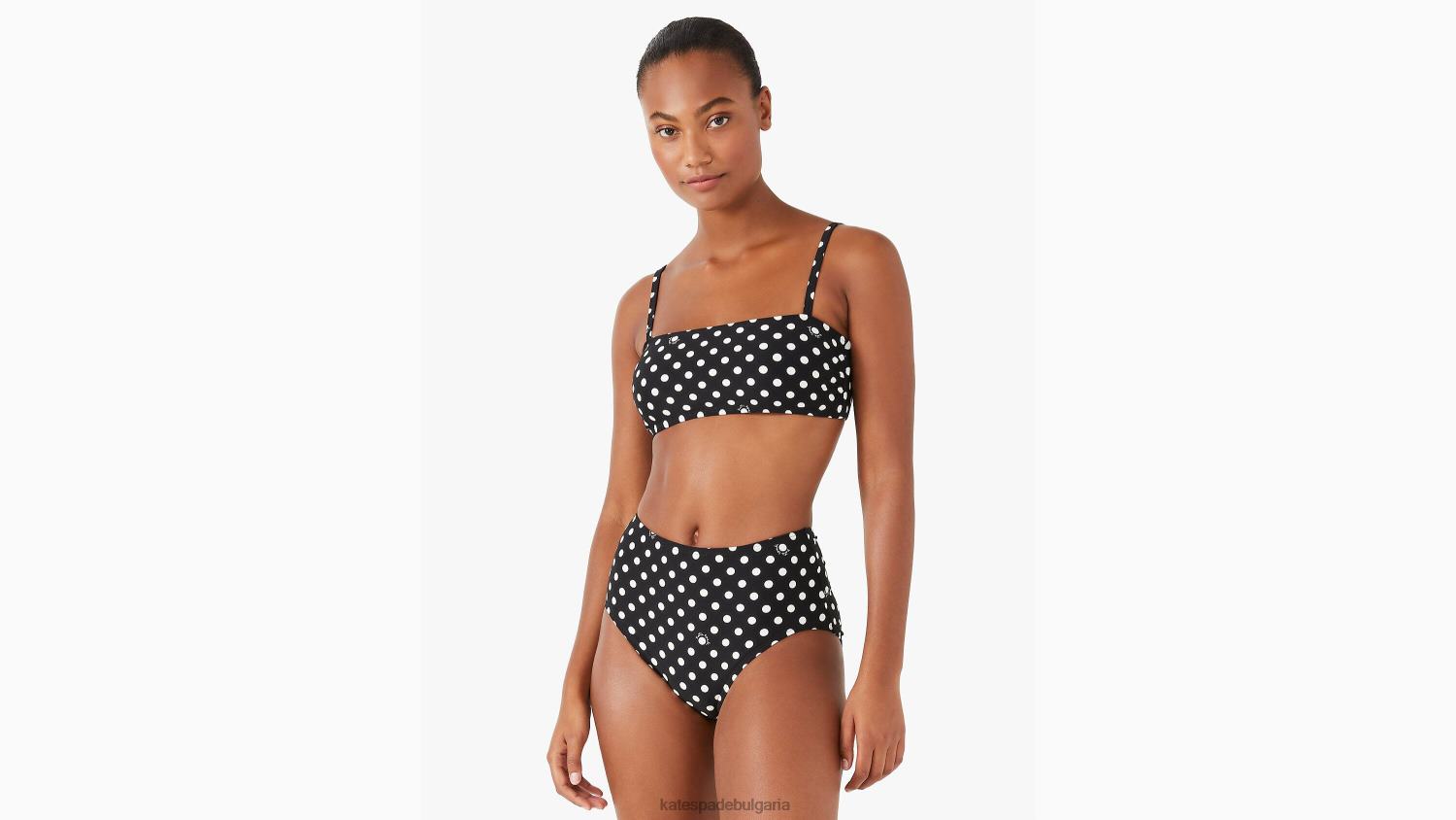 облекло Kate Spade долнище на бикини с висока талия на точки черен Жени 2N00B808