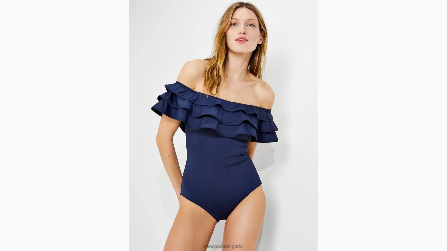 облекло Kate Spade едно парче с палмови плажни волани без рамене сако синьо Жени 2N00B799