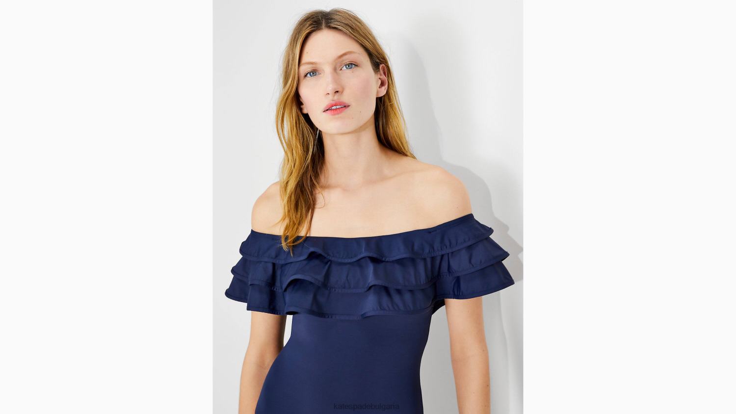 облекло Kate Spade едно парче с палмови плажни волани без рамене сако синьо Жени 2N00B799