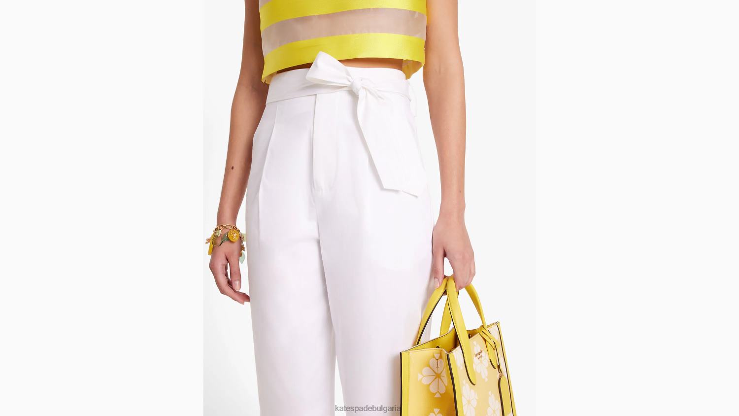 облекло Kate Spade панталон от поплин със завързване на талията прясно бяло Жени 2N00B726