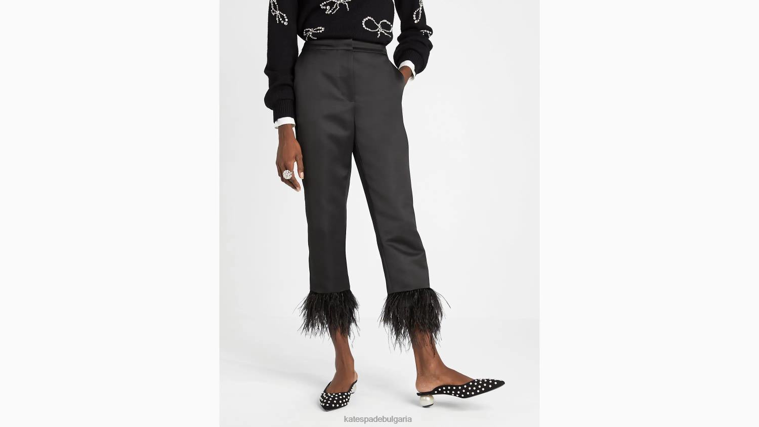 облекло Kate Spade сатенен панталон с пера черен Жени 2N00B885