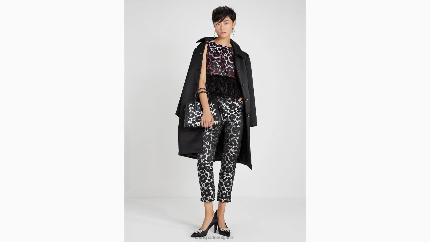 облекло Kate Spade панталон от розов градински брокат черен Жени 2N00B922