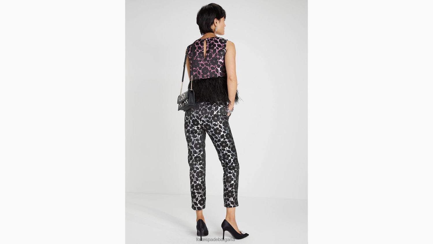 облекло Kate Spade панталон от розов градински брокат черен Жени 2N00B922