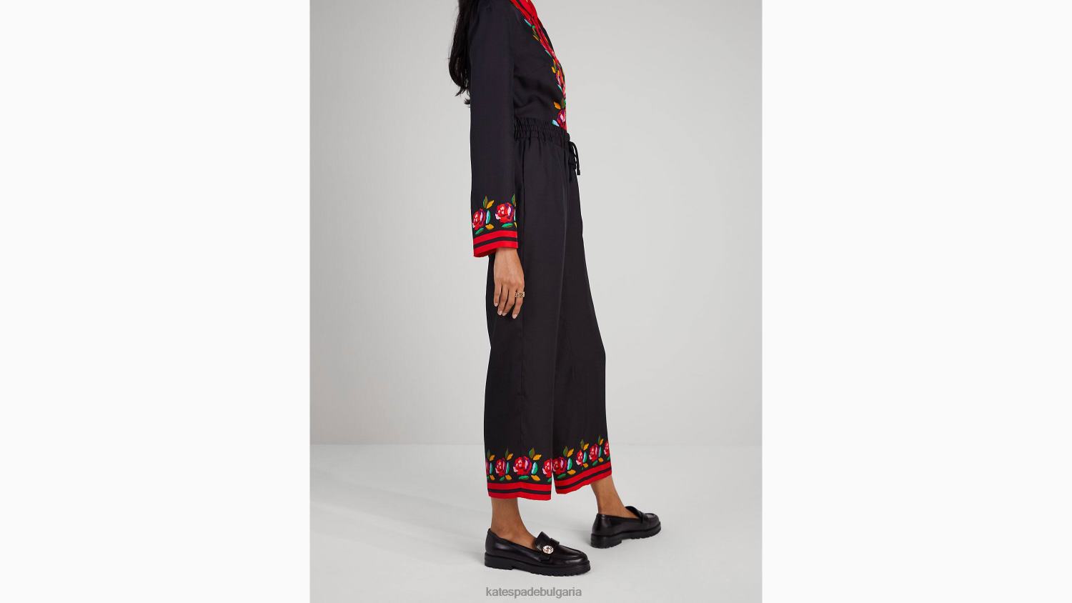 облекло Kate Spade панталони от смес от коприна с розова граница черен Жени 2N00B923