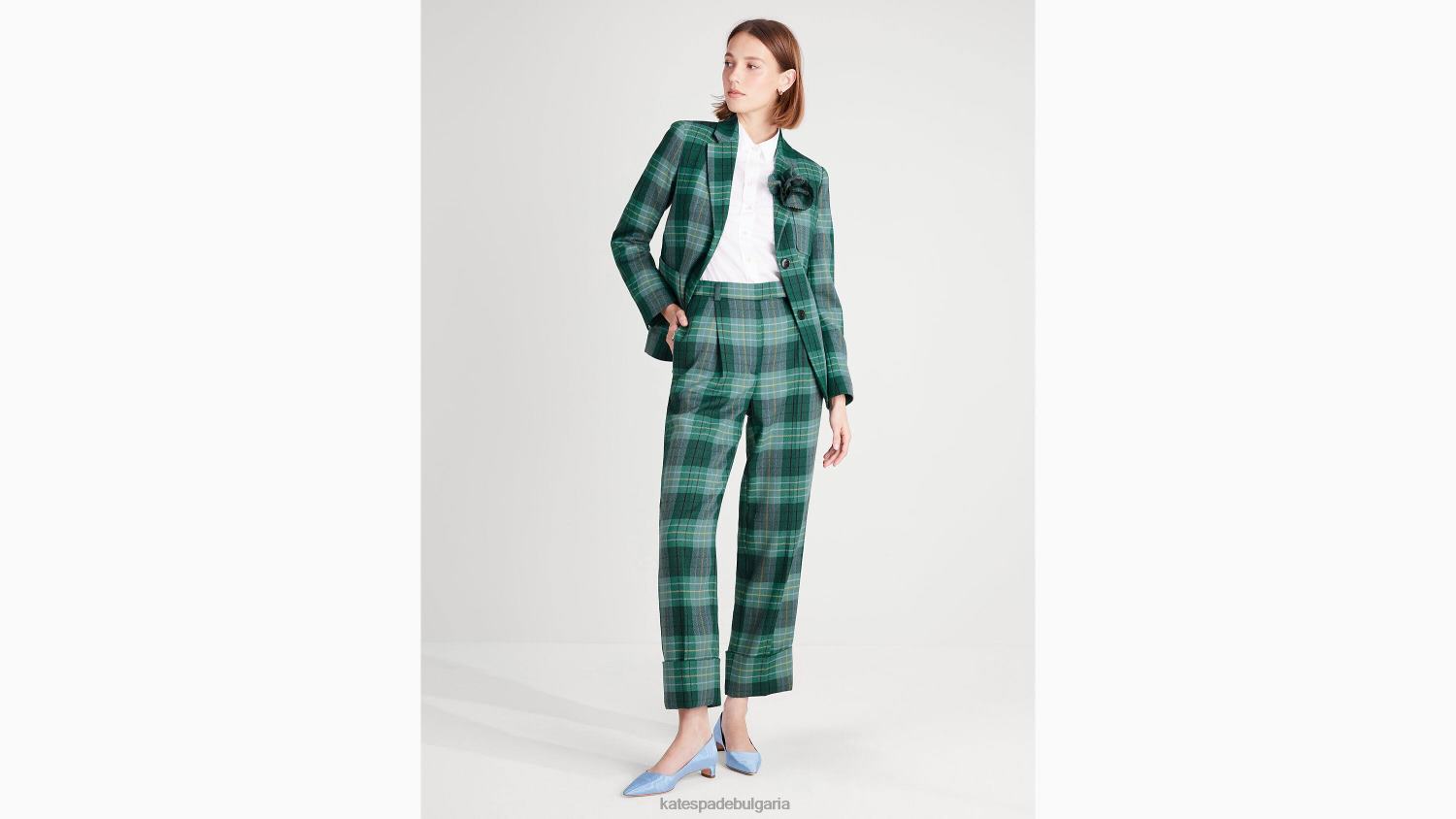 облекло Kate Spade оранжерийни карирани вълнени панталони борова горичка Жени 2N00B968