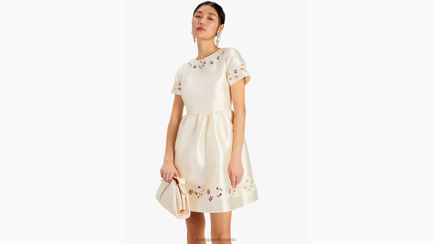 облекло Kate Spade бродирана рокля от рязане френски крем Жени 2N00B745