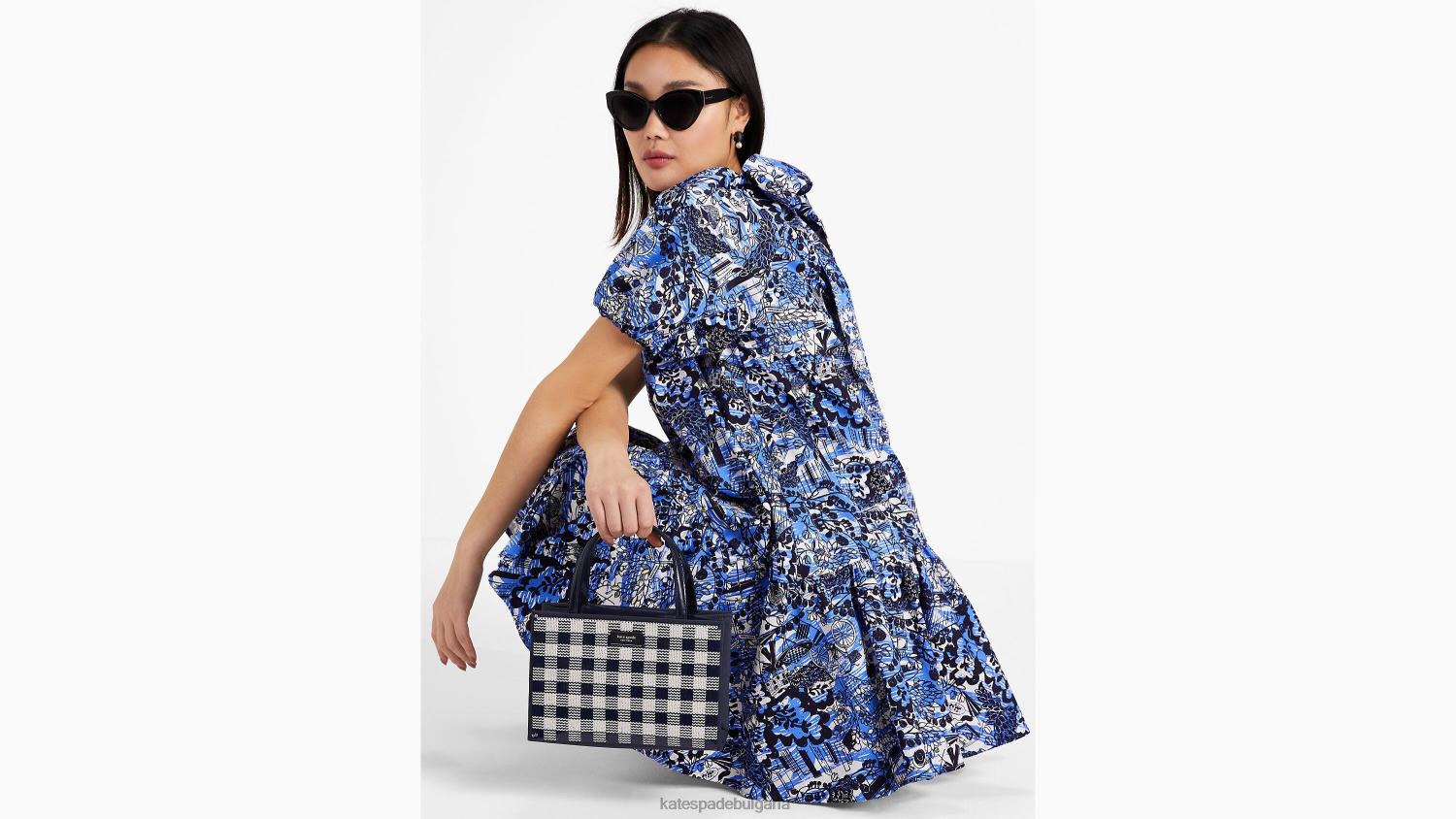 облекло Kate Spade живописна рокля за разходка с връзки сако синьо Жени 2N00B755