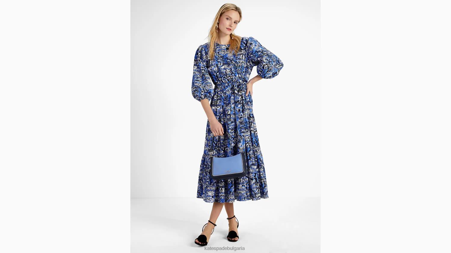 облекло Kate Spade платнена рокля за живописна разходка сако синьо Жени 2N00B759