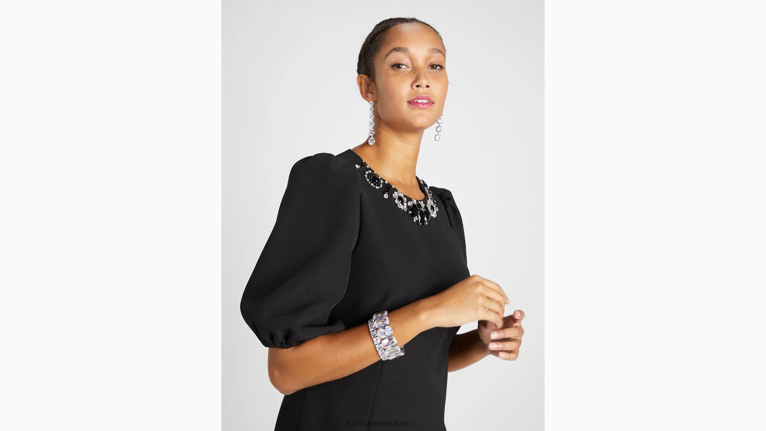 облекло Kate Spade украсена рокля от двоен креп черен Жени 2N00B898