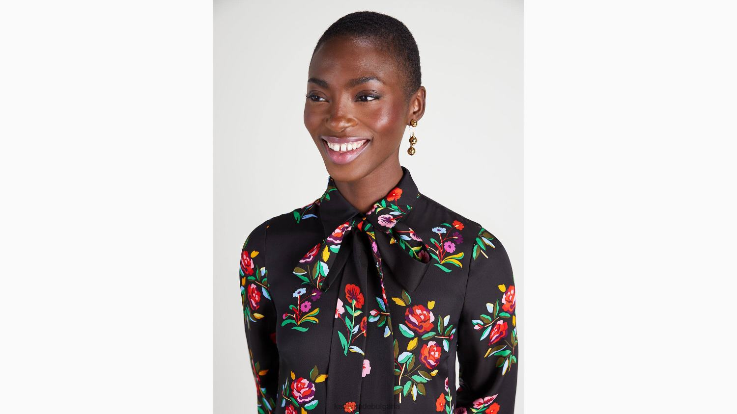 облекло Kate Spade есенна рокля с флорална смес от коприна черен Жени 2N00B936