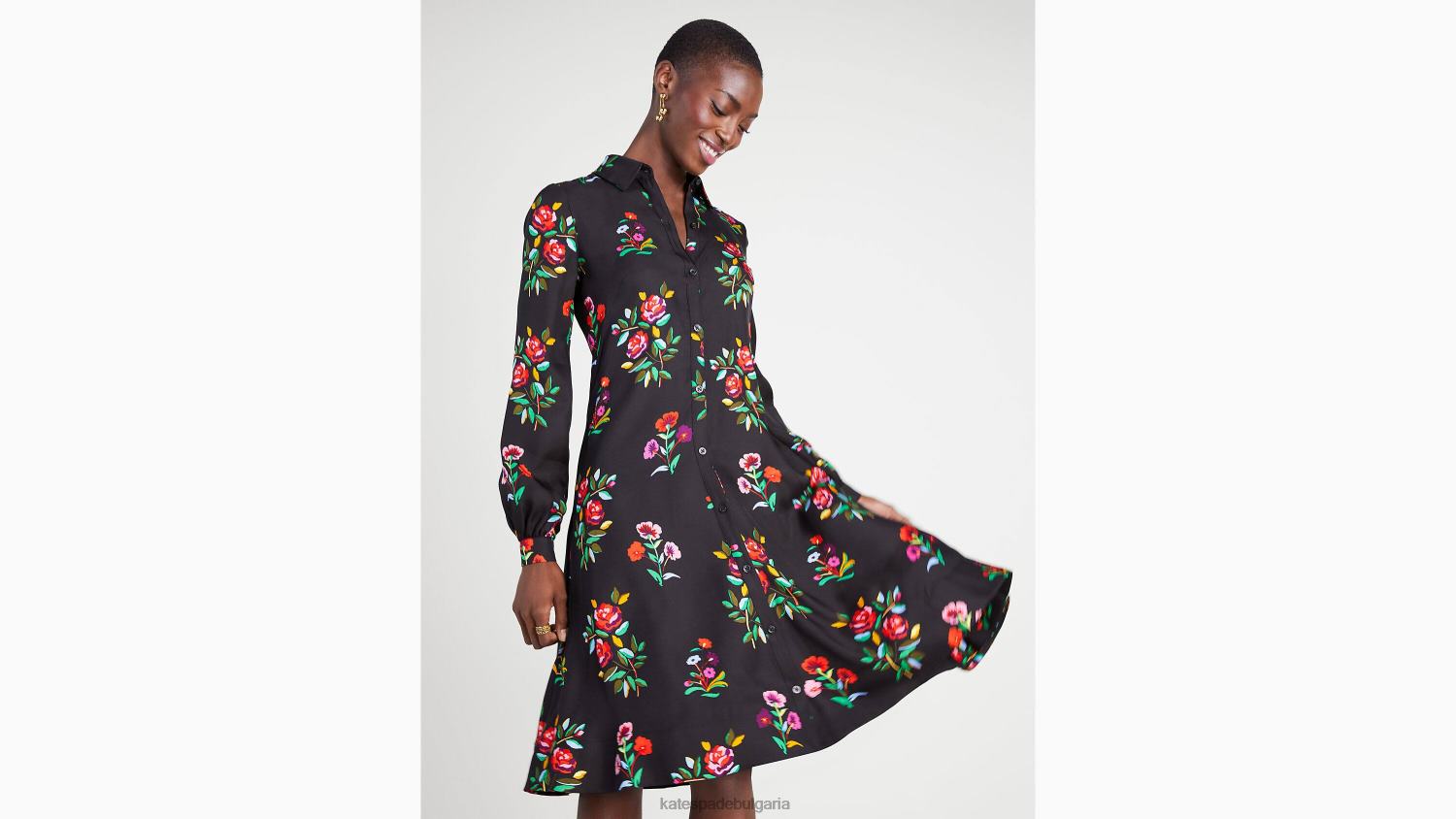 облекло Kate Spade есенна рокля с флорална смес от коприна черен Жени 2N00B936