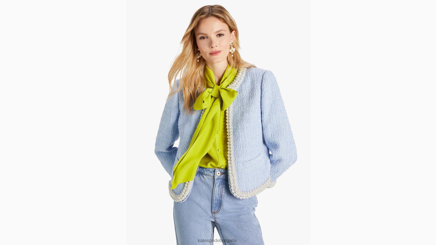 облекло Kate Spade сако от туид, украсено с перли бледа хортензия Жени 2N00B763