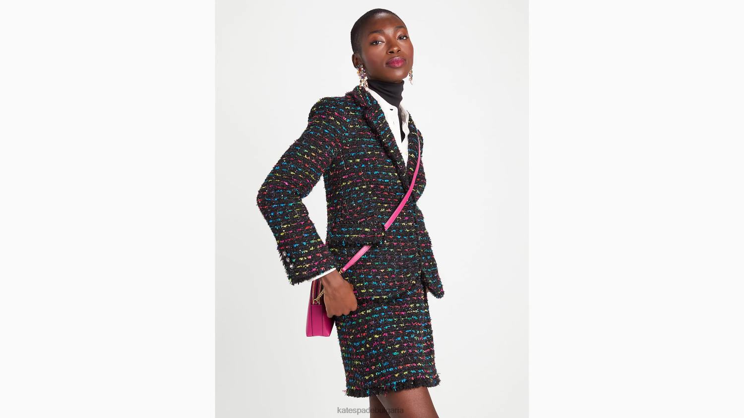 облекло Kate Spade метален блейзър от туид черно мулти Жени 2N00B887