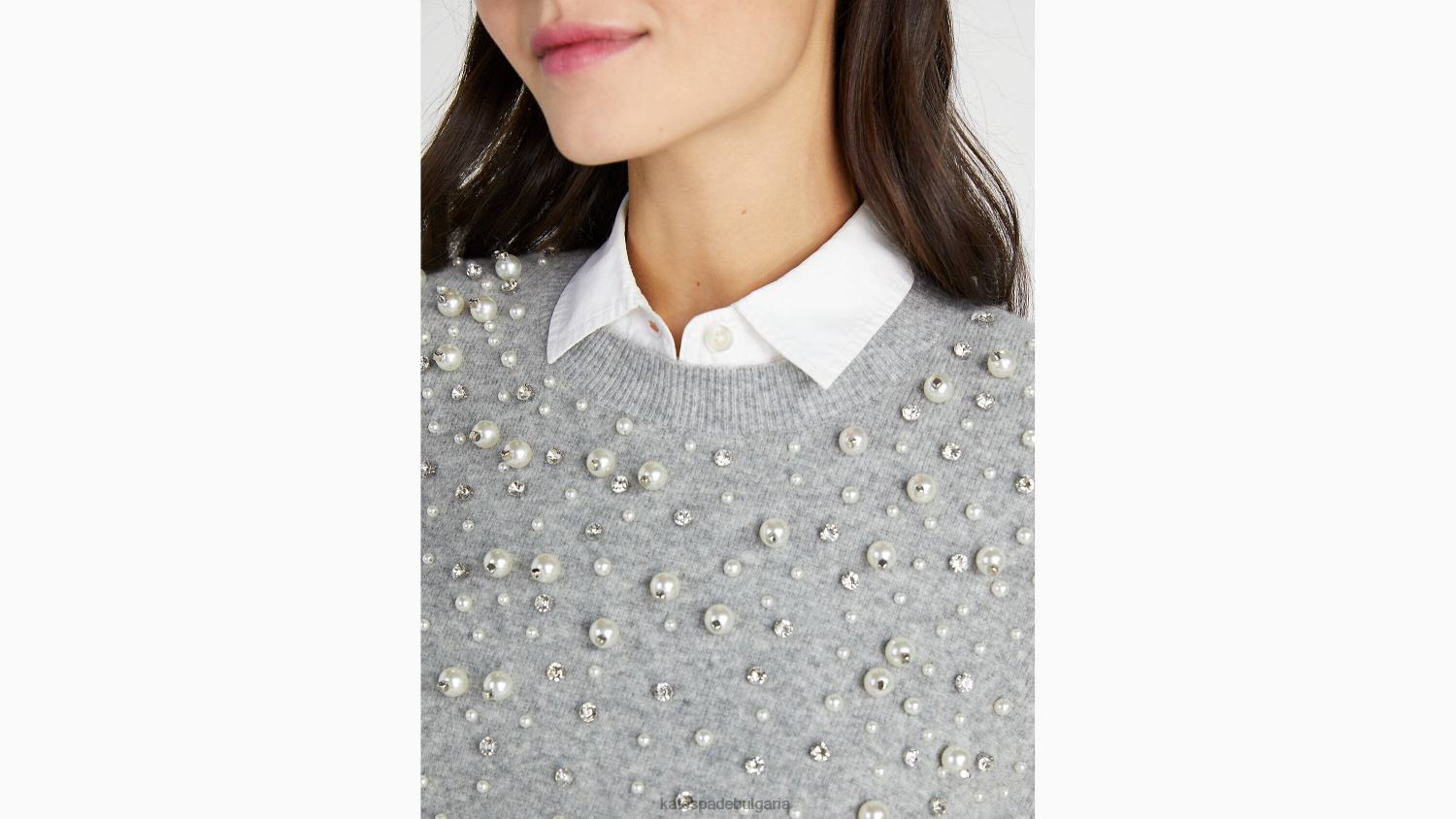 облекло Kate Spade пуловер, украсен с перлени кристали сив меланж Жени 2N00B910