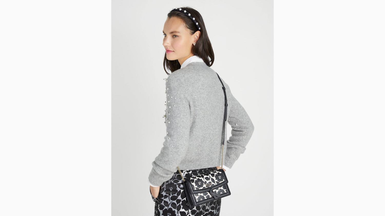 облекло Kate Spade пуловер, украсен с перлени кристали сив меланж Жени 2N00B910