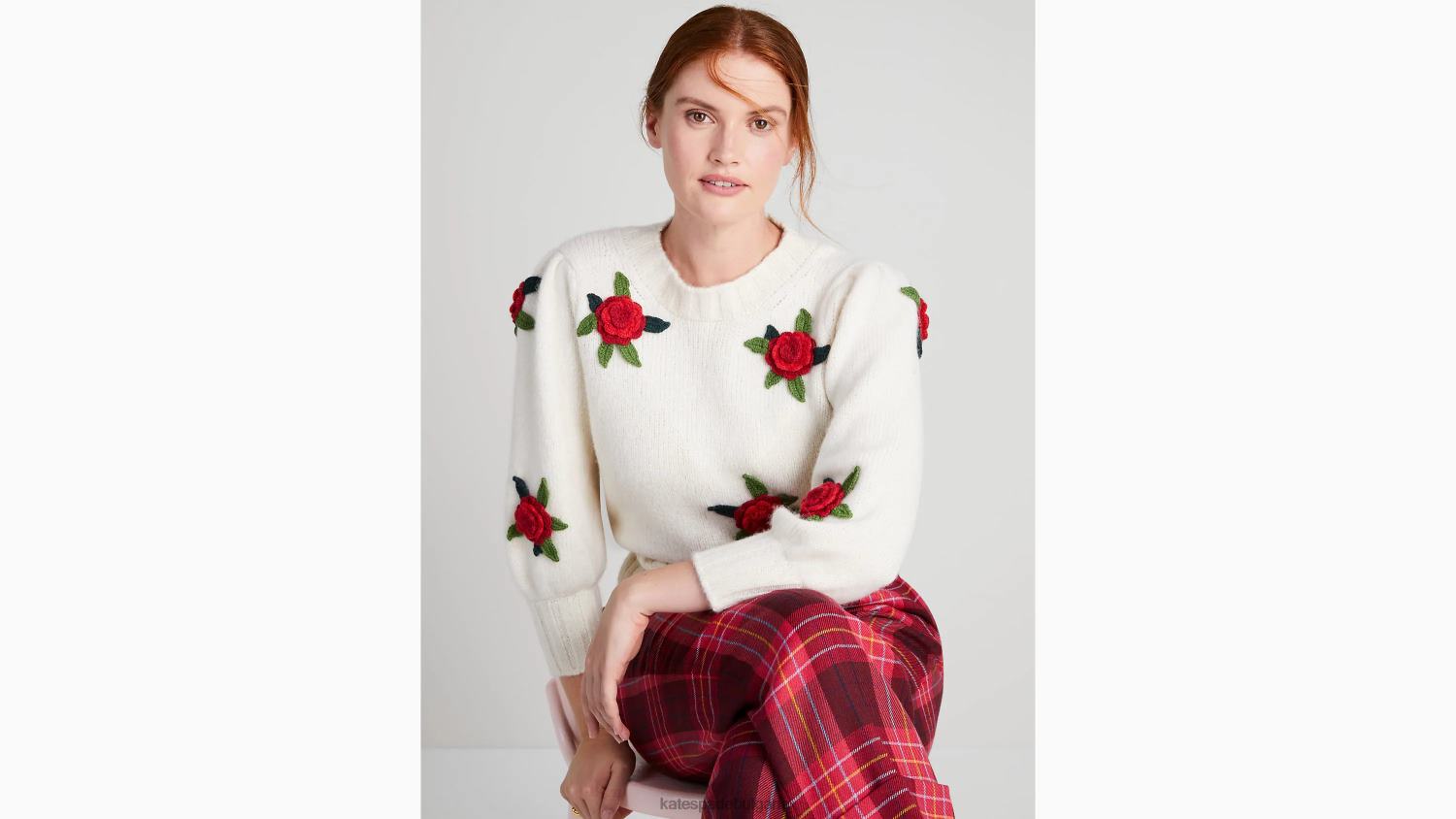 облекло Kate Spade плетен пуловер с рози сметана Жени 2N00B951