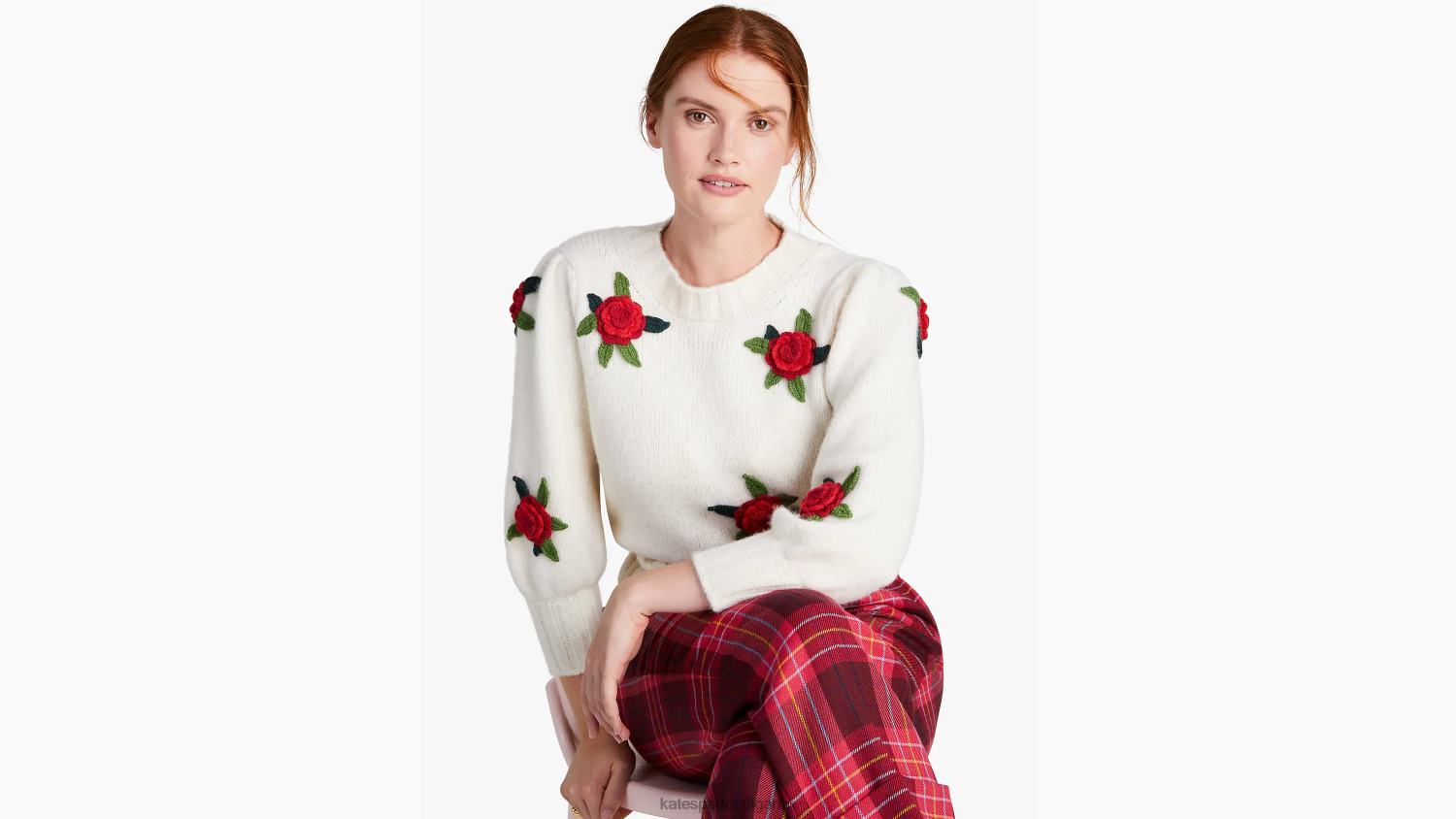 облекло Kate Spade плетен пуловер с рози сметана Жени 2N00B951