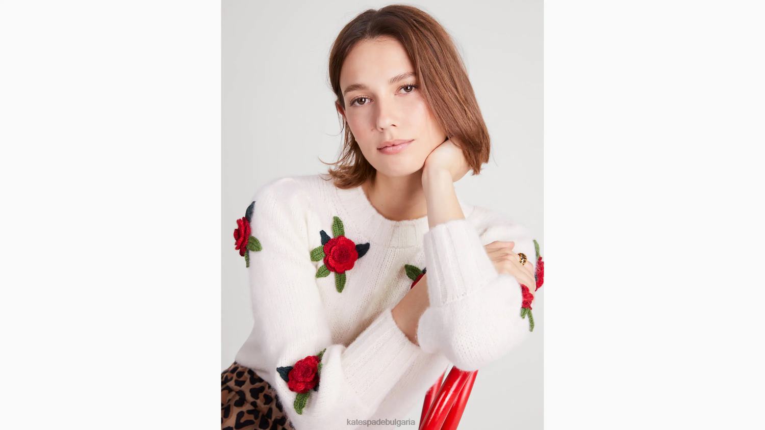 облекло Kate Spade плетен пуловер с рози сметана Жени 2N00B951