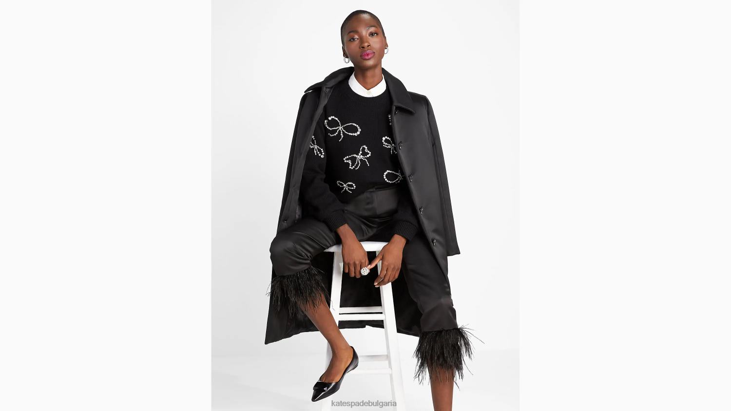 облекло Kate Spade пуловер с панделка с кристали черен Жени 2N00B960