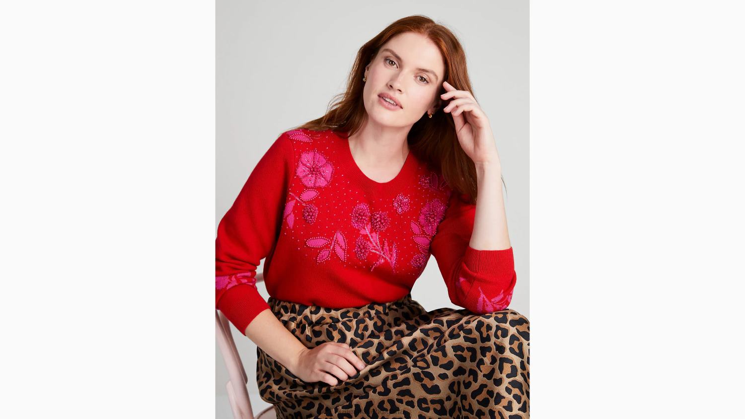 облекло Kate Spade украсен пуловер с цветя двигател червен Жени 2N00B966