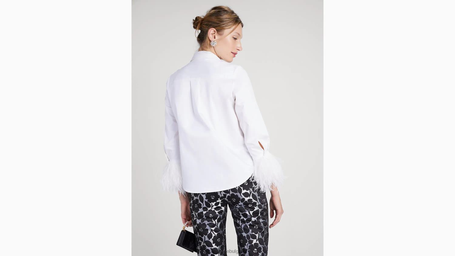 облекло Kate Spade риза от поплин с тапицерия с пера прясно бяло Жени 2N00B915