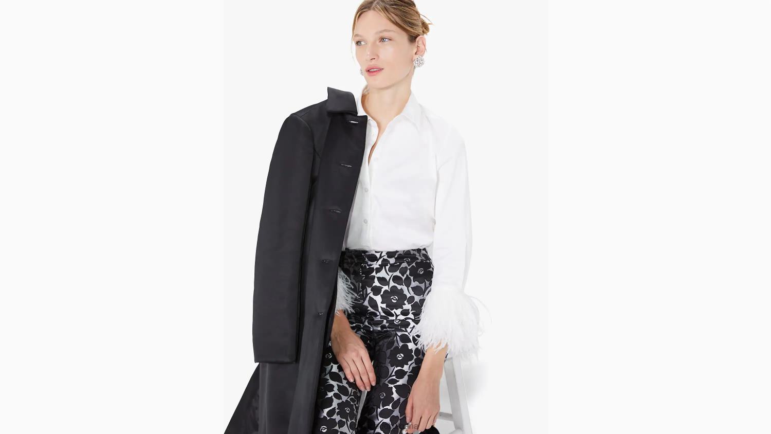 облекло Kate Spade риза от поплин с тапицерия с пера прясно бяло Жени 2N00B915