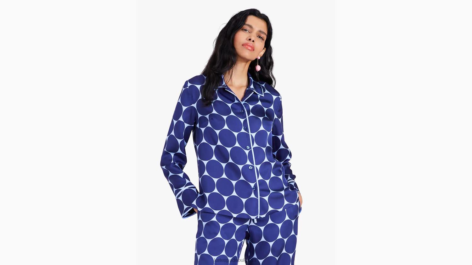 облекло Kate Spade риза от копринен кепър на радостни точки цитриново синьо Жени 2N00B924