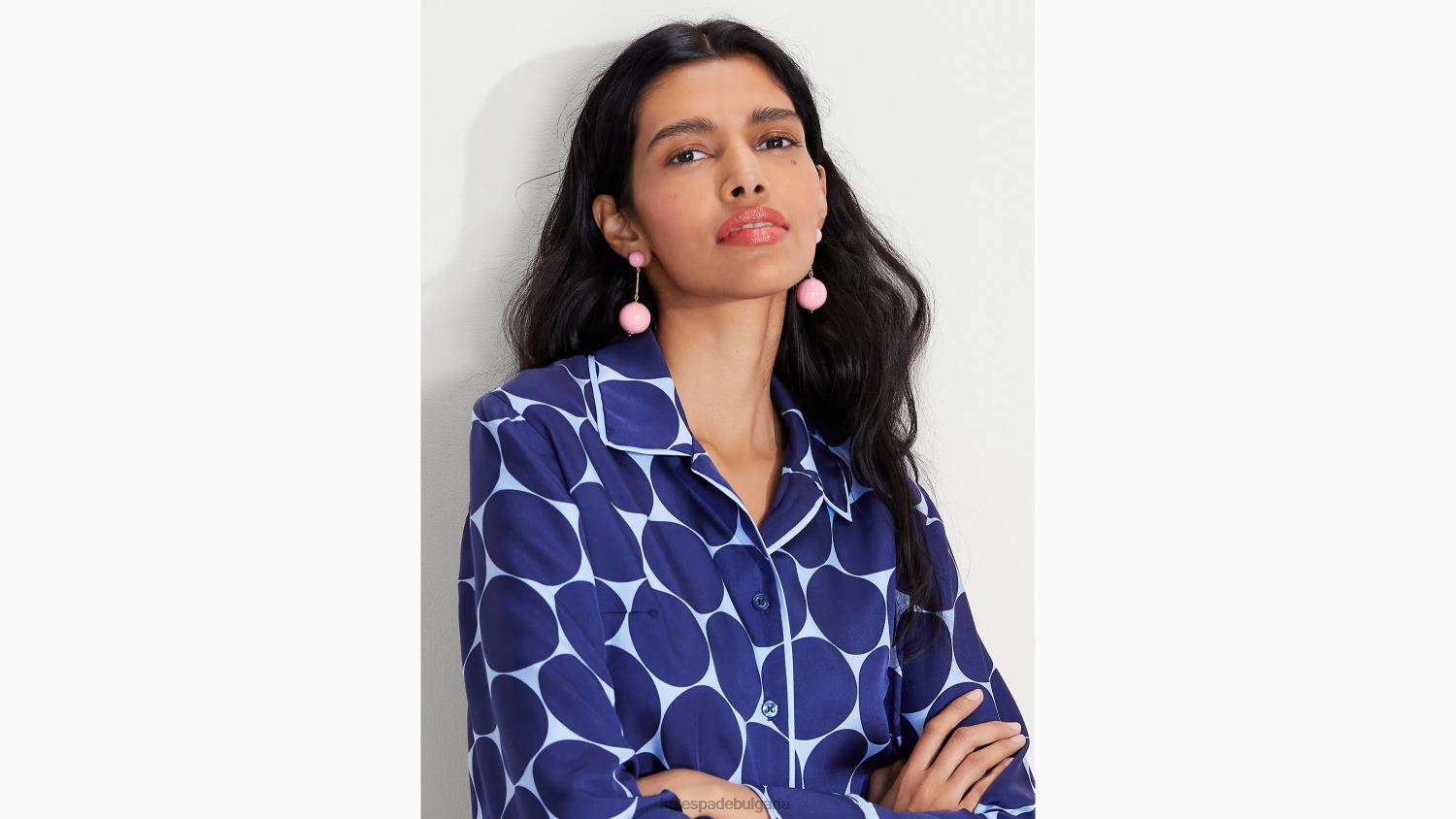 облекло Kate Spade риза от копринен кепър на радостни точки цитриново синьо Жени 2N00B924