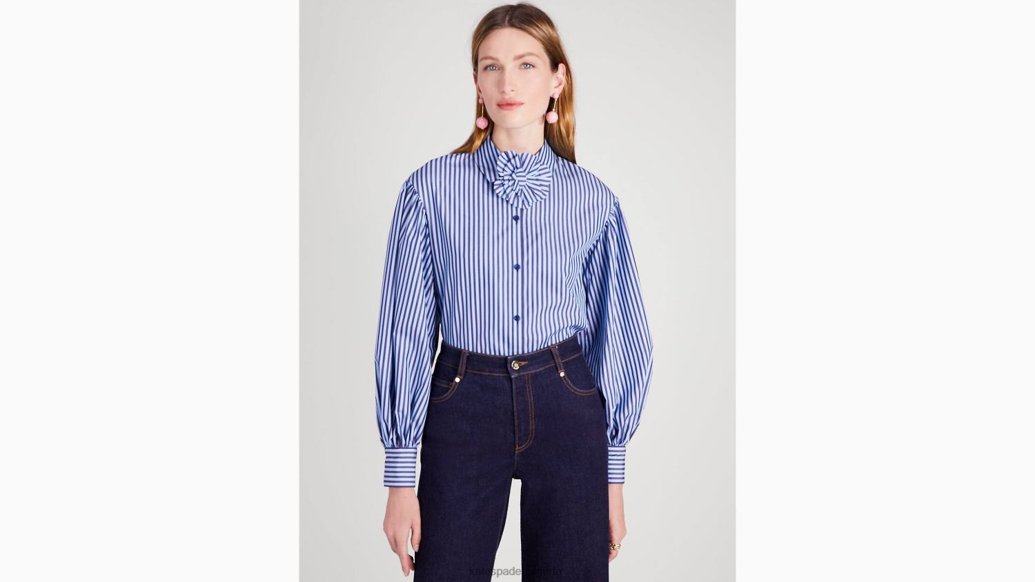 облекло Kate Spade тениска с ивици за сладкиши цитриново синьо Жени 2N00B948