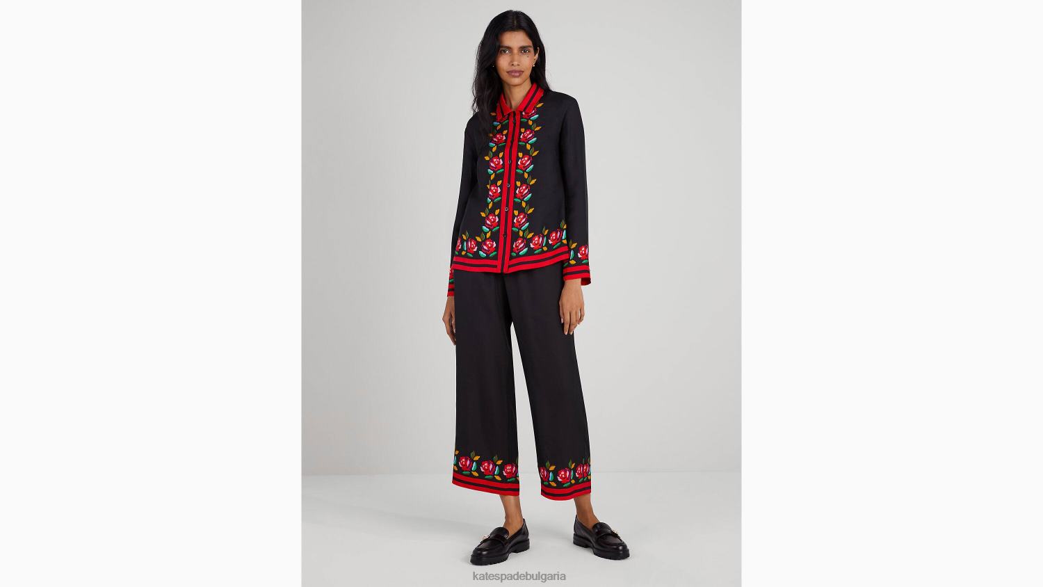 облекло Kate Spade риза от смес от коприна с розови граници черен Жени 2N00B957