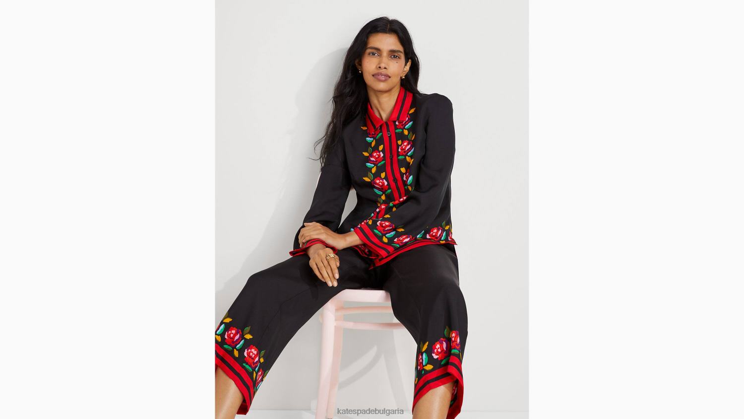 облекло Kate Spade риза от смес от коприна с розови граници черен Жени 2N00B957