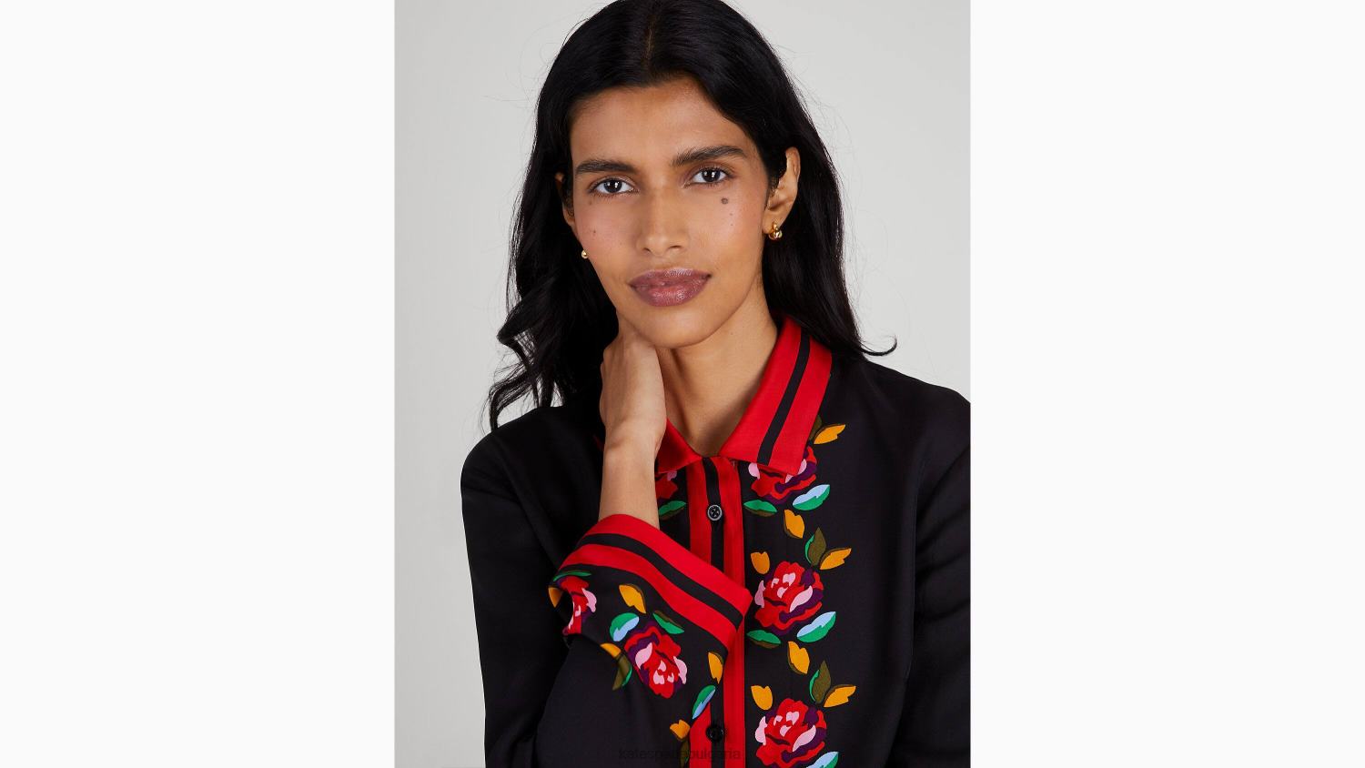 облекло Kate Spade риза от смес от коприна с розови граници черен Жени 2N00B957