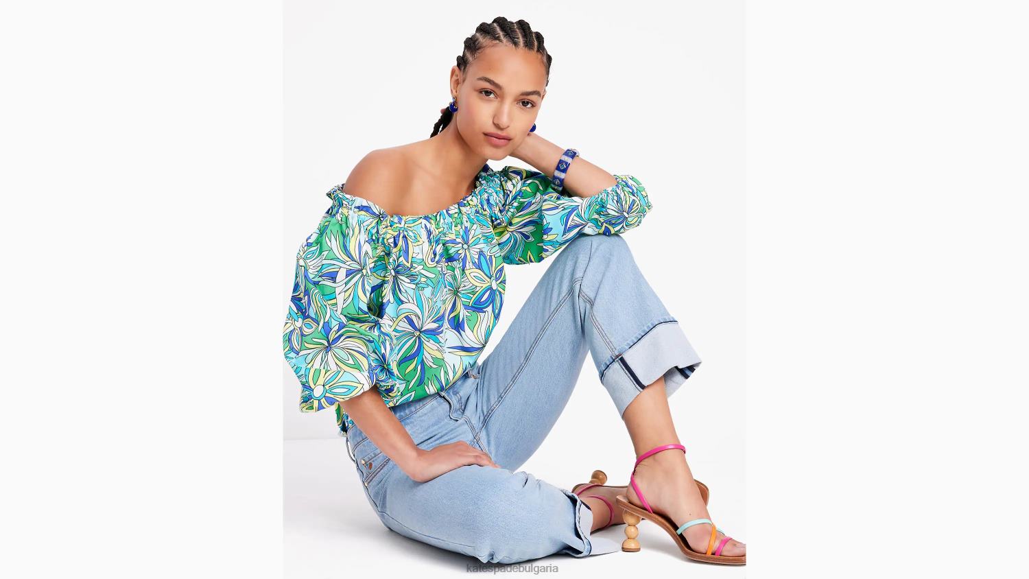 облекло Kate Spade горнище с отворени рамене с флорални анемони ледниково синьо мулти Жени 2N00B692