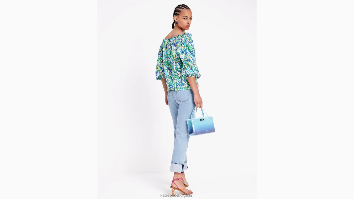 облекло Kate Spade горнище с отворени рамене с флорални анемони ледниково синьо мулти Жени 2N00B692
