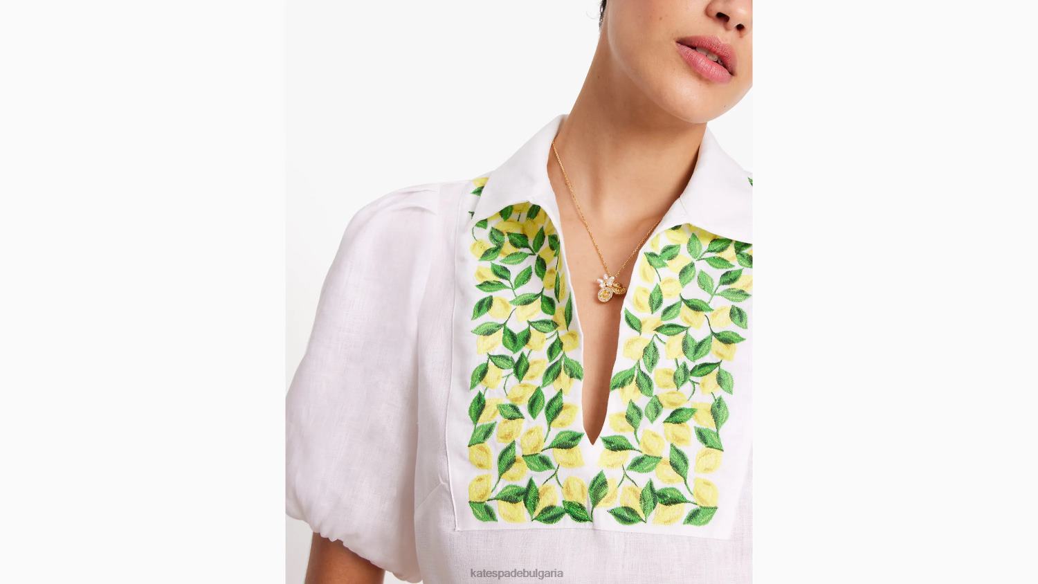 облекло Kate Spade бродирана горна част с буф ръкави с лимони прясно бяло Жени 2N00B716