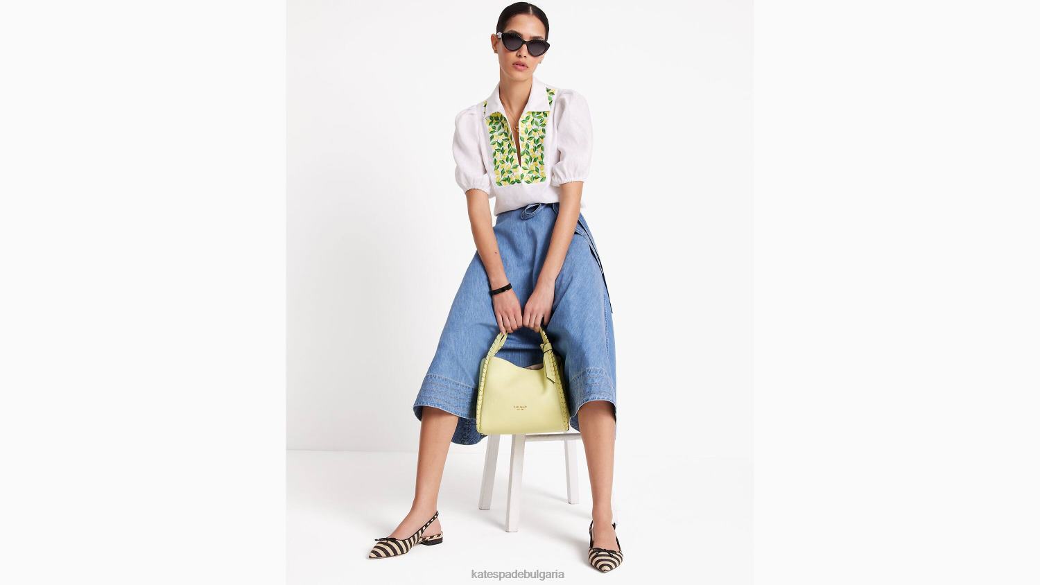 облекло Kate Spade бродирана горна част с буф ръкави с лимони прясно бяло Жени 2N00B716