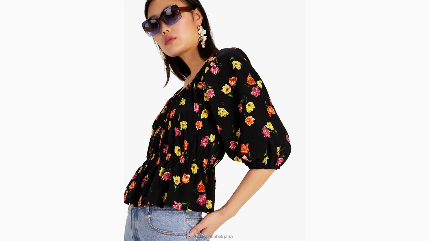 облекло Kate Spade лале хвърляне Ривиера топ черен Жени 2N00B741