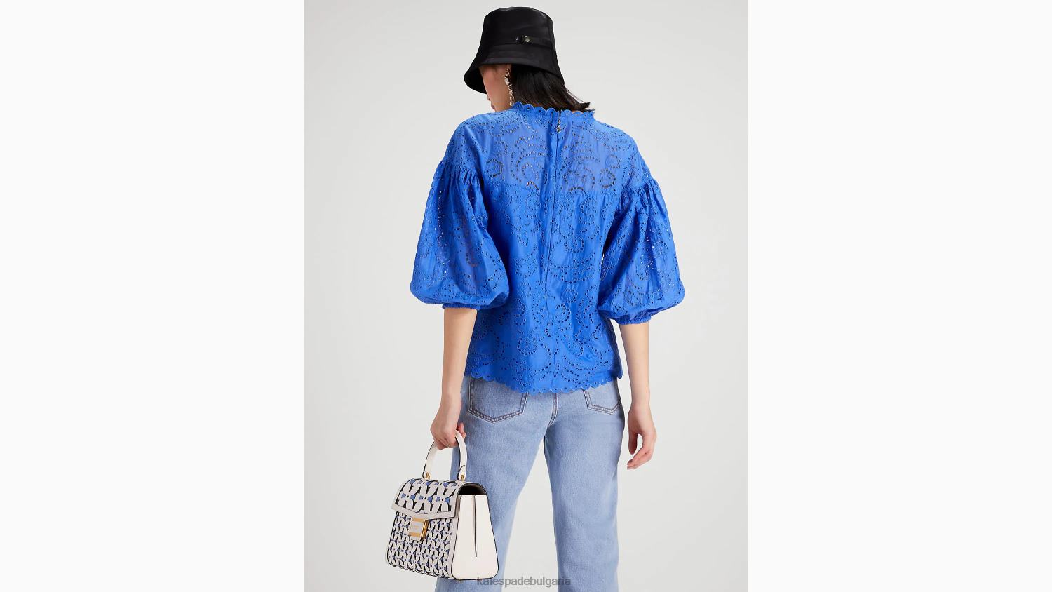 облекло Kate Spade горна част с буф ръкав с капси на цветя сапфирена мъгла Жени 2N00B756