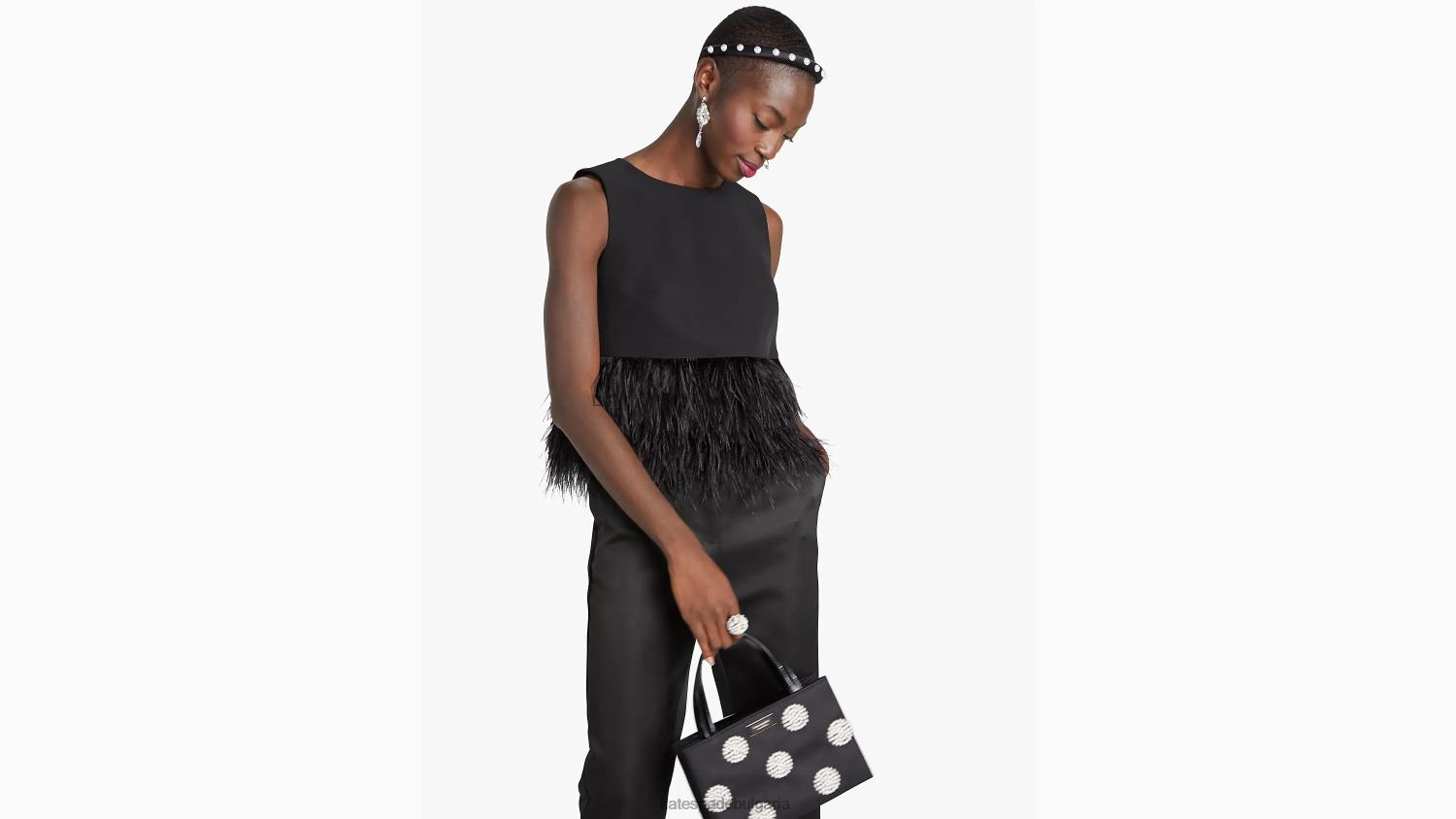 облекло Kate Spade креп топ с тапицерия с пера черен Жени 2N00B865