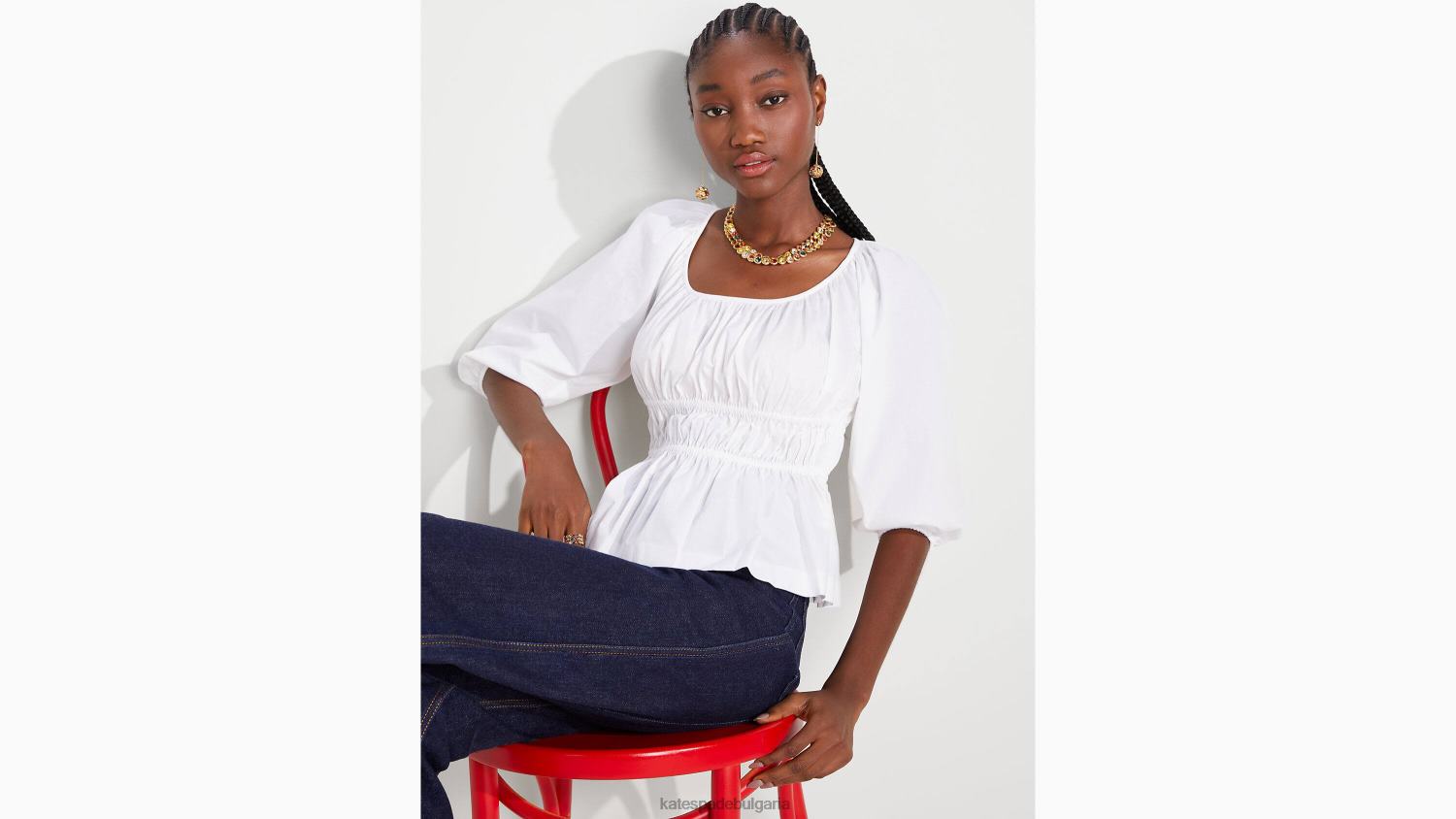 облекло Kate Spade поплин ривиера топ прясно бяло Жени 2N00B871