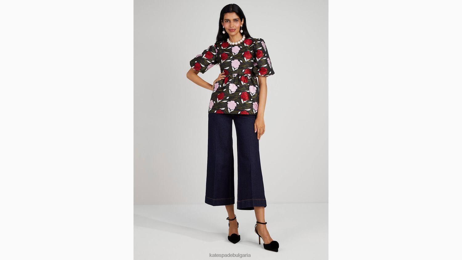 облекло Kate Spade розова градина брокатен топ черно мулти Жени 2N00B958