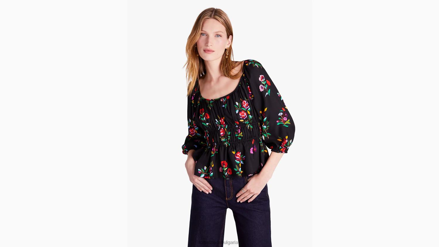 облекло Kate Spade есенно горнище Ривиера с дълъг ръкав на цветя черен Жени 2N00B965