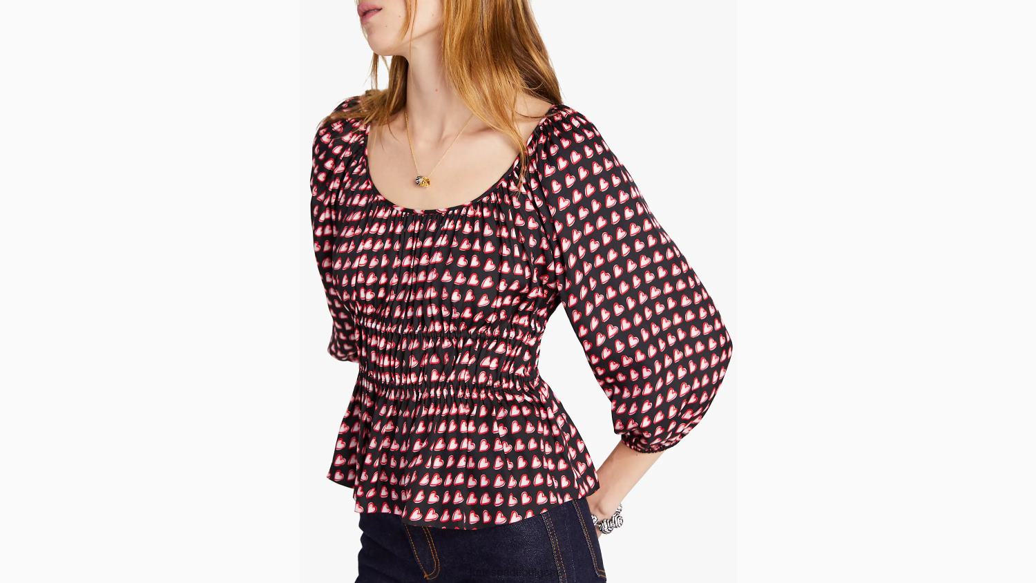 облекло Kate Spade горнище Riviera с дълъг ръкав с красиви сърца черно мулти Жени 2N00B890